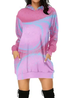 Women's Casual Dress Hoodie Dress Mini Dress Fashion Daily Outdoor Going Out Weekend Hoodie Pocket Floral Print Loose Fit Black Red Blue S M L XL XXL