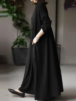 Women's Plus Size Work Dress Black Dress White Dress Fashion Long Dress Maxi Dress Ruched Patchwork Crew Neck Long Sleeve Plain Loose Fit Black White Brown Fall L XL XXL 3XL 4XL -HANs Plus Size Style Shop isfffo1693374222526