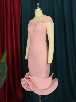 Women's Plus Size Curve Party Dress Cocktail Dress Bodycon Plain Midi Dress Sleeveless Ruffle Backless One Shoulder Fashion Party Pink Fall Winter XL XXL 3XL 4XL -HANs Plus Size Style Shop itplrk1694425964214