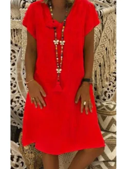 Women's Casual Dress T Shirt Dress Tee Dress Shift Dress Midi Dress Black Yellow Pink Short Sleeve Pure Color Patchwork Summer Spring V Neck Basic Vacation Summer Dress Spring Dress Loose Fit 2022 S -HANs Plus Size Style Shop iuozuk1607568624119