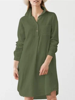 Women's Plus Size Curve Shirt Dress Casual Dress Solid Color Midi Dress Long Sleeve Ruched Shirt Collar Fashion Outdoor White Brown Fall Winter L XL XXL 3XL 4XL -HANs Plus Size Style Shop iuuoui1693970748836