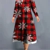 Women's Plus Size Curve Christmas Dress Casual Dress Skater Dress Plaid Snowflake Midi Dress Long Sleeve Print Crew Neck Fashion Outdoor Wine Gray Fall Winter L XL XXL 3XL 4XL