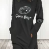 Women's Casual Dress Sweatshirt Dress Winter Dress Letter Football Pocket Print Crew Neck Mini Dress Fashion Streetwear Outdoor Daily Long Sleeve Loose Fit Black Red Blue Fall Winter S M L XL XXL