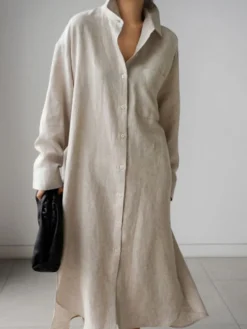 Women's Shirt Dress Casual Dress Linen Dress Maxi Long Dress Winter Dress Daily Holiday Polyester Casual Mature Shirt Collar Zipper Button Long Sleeve Summer Spring Fall 2023 Loose Fit Black Navy -HANs Plus Size Style Shop iwvyjr1655346768849