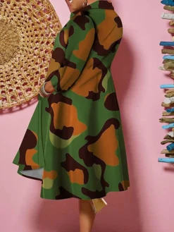 Women's Plus Size Curve Shirt Dress Casual Dress Swing Dress Floral Geometric Midi Dress 3/4 Length Sleeve Plus High Low Print Shirt Collar Fashion Daily White Yellow Fall Winter L XL XXL 3XL -HANs Plus Size Style Shop iwzpjo1694594682905