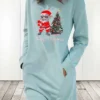 Women's Christmas Hoodie Dress Winter Dress Light Blue Grey White Long Sleeve Letter Santa Claus Tree Pocket Print Winter Fall Crew Neck Stylish Casual Loose Fit 2022 S M L XL 2XL / Cotton