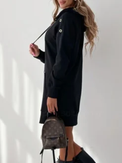 Women's Casual Dress Hoodie Dress Mini Dress Active Daily Outdoor Holiday Vacation Hoodie Pocket Solid Color Loose Fit ArmyGreen Black Blue S M L XL XXL -HANs Plus Size Style Shop ixmuag1695644522546