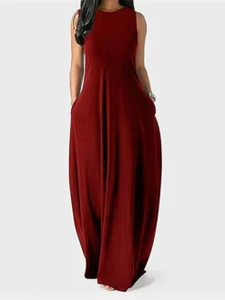 Women's Casual Dress Swing Dress Long Dress Maxi Dress Light Pink Black Yellow Sleeveless Pure Color Pocket Summer Spring Crew Neck Casual 2023 S M L XL XXL 3XL 4XL 5XL -HANs Plus Size Style Shop ixwwen1655446841407