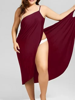Women‘s Plus Size Curve Casual Dress Beach Dress Wrap Dress Solid Color V Neck Sleeveless Spring Summer Dress Maxi Dress Daily Vacation Dress