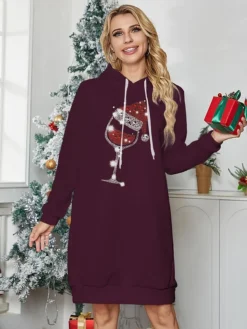 Women's Christmas Casual Dress Hoodie Dress Mini Dress Warm Fashion OutdoorHoliday V Neck Printhat Loose Fit Black Burgundy Navy Blue S M L XL XXL -HANs Plus Size Style Shop iymvxx1695893419770