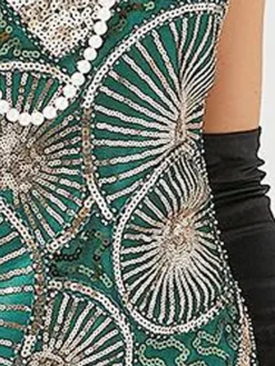 Women's Retro 1920s Fringe Dress Midi Dress Party Halloween Sequins Tassel Fringe Geometric V Neck Sleeveless Regular Fit Spring Fall 2023 Black Red XS S M L -HANs Plus Size Style Shop iytmvi1692947264144