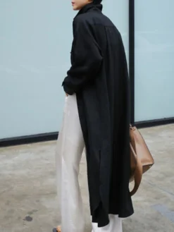 Women's Shirt Dress Casual Dress Linen Dress Maxi Long Dress Winter Dress Daily Holiday Polyester Casual Mature Shirt Collar Zipper Button Long Sleeve Summer Spring Fall 2023 Loose Fit Black Navy -HANs Plus Size Style Shop izjevm1655346773085