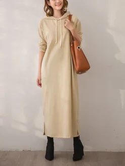 Women's Casual Dress Hoodie Dress Long Dress Maxi Dress Fashion Daily Outdoor Home Vacation Crew Neck Pocket Pure Color Pure Color Loose Fit Black Brown Army Green M L XL XXL -HANs Plus Size Style Shop jadayf1693294404059
