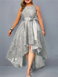 Women‘s Plus Size Curve Party Dress Solid Color Crew Neck Sleeveless Spring Fall Elegant Formal Midi Dress Party Evening Party Dress -HANs Plus Size Style Shop jajwgq1670834819879