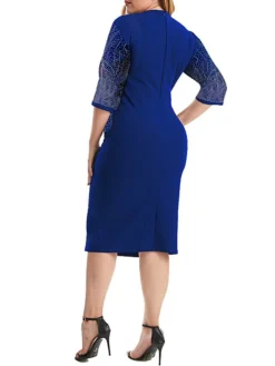 Women's Plus Size Curve Party Dress Cocktail Dress Sheath Dress Solid Color Midi Dress 3/4 Length Sleeve Patchwork Fake Two Piece Crew Neck Fashion Party Black Wine Fall Winter XL XXL 3XL 4XL 5XL -HANs Plus Size Style Shop japnay1695362730021