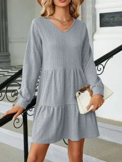 Women's Casual Dress Bodycon Black Dress Mini Dress Patchwork Outdoor Street Daily Active Fashion V Neck Long Sleeve 2023 Regular Fit Sky Blue Green Khaki Color S M L XL XXL Size -HANs Plus Size Style Shop jcafsd1692936633798