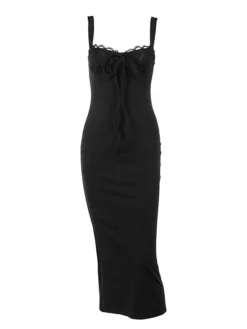 Women's Bodycon Semi Formal Dress Slip Dress Long Dress Maxi Dress Lace Backless Party Holiday Date Fashion Sexy Strap Sleeveless 2023 Regular Fit Black White Orange Color S M L Size -HANs Plus Size Style Shop jdiqbr1694414251606