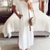 Women's Casual Dress Shift Dress Summer Dress Long Dress Maxi Dress Pocket Split Daily Date Going Out Fashion Basic Crew Neck Short Sleeve 2023 Regular Fit Black White Pink Color S M L XL XXL Size