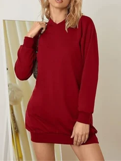 Women's Casual Dress Hoodie Dress Midi Dress Fashion Daily Outdoor Vacation Going Out Hoodie Pocket Solid Color Loose Fit Black White Red S M L XL XXL -HANs Plus Size Style Shop jdryka1697023559896