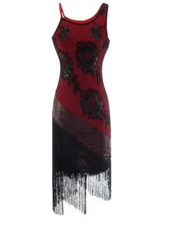 Women's Retro 1920s Fringe Dress Midi Dress Party Halloween Sequins Tassel Fringe Floral Spaghetti Strap Sleeveless Regular Fit Spring Fall 2023 Silver Red S M L XL -HANs Plus Size Style Shop jdunun1693206892046