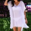 Women's Cover Up Beach Dress Beach Wear Mini Dress Tassel Fringe Basic Casual Plain V Neck Half Sleeve Loose Fit Outdoor Daily Black White 2023 Spring Summer M