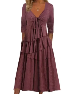 Women's Casual Dress Summer Dress Loose Dress Plain Ruched Twist V Neck Midi Dress Fashion Basic Outdoor Daily Long Sleeve Loose Fit Light Green Pink Wine Summer Spring S M L XL XXL -HANs Plus Size Style Shop jerxfg1675160317168