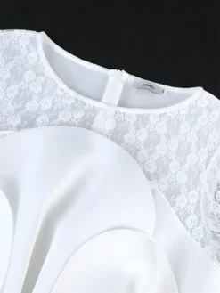 Women's Plus Size Curve Party Dress Lace Dress Bodycon Plain Midi Dress Long Sleeve Lace Bow Crew Neck Fashion Party White Fall Winter XL XXL 3XL 4XL -HANs Plus Size Style Shop jgnbpi1694165782052