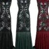 Women's Retro 1920s Sequin Dress Long Dress Maxi Dress Party Evening Party Sequins Patchwork Floral V Neck Sleeveless Regular Fit Spring Fall 2023 Black Red S M L XL
