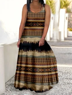 Women‘s Plus Size Curve Casual Sweater Dress Swing Sweater Dress Strap Sweater Dress Graphic Long Sweater Dress Maxi Sweater Dress Sleeveless Print Strap Romantic Daily Yellow Red Summer Spring -HANs Plus Size Style Shop jgzitj1679294978343