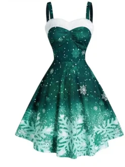 Women's Christmas Swing Dress Slip Dress Midi Dress Green Blue Purple Red Black Sleeveless Snowflake Cold Shoulder Print Winter Fall Spaghetti Strap Fashion Party Sexy 2022 S M L XL 2XL 3XL -HANs Plus Size Style Shop jicvoe1666343409762