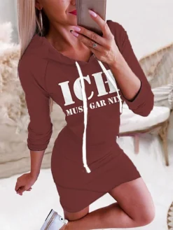 Women‘s Hoodie Dress Winter DressBodycon Short Mini Dress Green Black Yellow Wine Dark Gray Red Navy Blue Light Blue Long Sleeve Fall Letter Print Fall Spring Hooded Fashion 2022 S M L XL XXL 3XL -HANs Plus Size Style Shop jieowa1660619172087