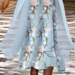 Women's Plus Size Curve Two Piece Dress Floral Round Neck Print 3 4 Length Sleeve Spring Summer Work Casual Midi Dress Casual Daily Dress -HANs Plus Size Style Shop jifnhe1647936091737