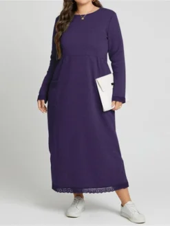 Women's Casual Dress Sweatshirt Dress Winter Dress Long Dress Maxi Dress Ruched Pocket Outdoor Daily Going Out Fashion Streetwear Crew Neck Long Sleeve 2023 Loose Fit Black Wine Purple Color S M L XL -HANs Plus Size Style Shop jkcgat1693813474986