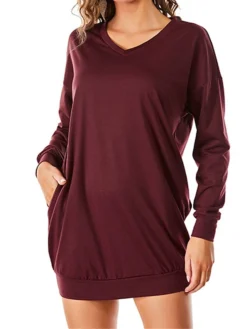 Women's Casual Dress Sweatshirt Dress Shift Dress Mini Dress Pocket Outdoor Street Daily Active Fashion V Neck Long Sleeve 2023 Loose Fit Black Wine Dark Grey Color S M L XL XXL Size -HANs Plus Size Style Shop jkheup1694591868759