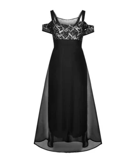 Women‘s Plus Size Curve Party Dress Homecoming Dress Formal Dress Solid Color Long Dress Maxi Dress Short Sleeve Lace Strap Modern Party Black Wine Summer Spring L XL XXL 3XL 4XL -HANs Plus Size Style Shop jknygv1672986716772