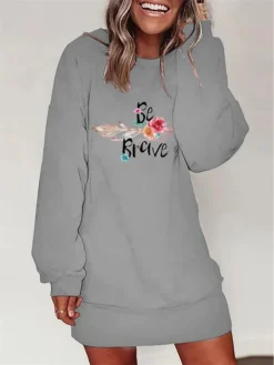 Women's Casual Dress Sweatshirt Dress Winter Dress Leaf Floral Print Crew Neck Mini Dress Fashion Streetwear Outdoor Daily Long Sleeve Loose Fit White Blue Orange Fall Winter S M L XL XXL -HANs Plus Size Style Shop jljacn1692938231591