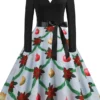 Women's Christmas Casual Dress Swing Dress Midi Dress Blue Purple Royal Blue Light Blue White Long Sleeve Santa Claus Elk Tree Bow Print Winter Fall V Neck Vacation Vintage 2022 S M L XL