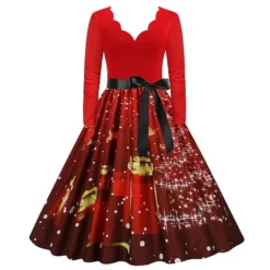 Women's Christmas Party Dress Swing DressKnee Length Dress Green Wine Dark Green Red Black Long Sleeve Santa Claus Elk Snowman Print Fall Winter V Neck Vintage Party Elegant Party 2022 S M L XL XXL -HANs Plus Size Style Shop jmczlk1665475511242