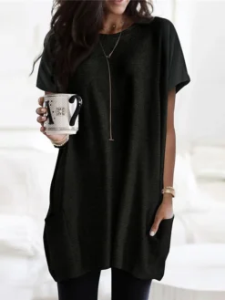 Women's Casual Dress T Shirt Dress Tee Dress Shift Dress Mini Dress Black White Pink Short Sleeve Pure Color Pocket Summer Spring Crew Neck Classic Loose Fit 2023 S M L XL XXL -HANs Plus Size Style Shop jmpiou1670920570503