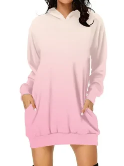Women's Casual Dress Christmas Dress Hoodie Dress Print Pocket Print Hooded Mini Dress Active Fashion Outdoor Home Long Sleeve Regular Fit Light Pink White Light Green Spring Fall S M L XL XXL -HANs Plus Size Style Shop jndjlw1695112341753