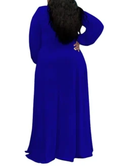 Women‘s Plus Size Curve Easter Dress Party Dress Solid Color V Neck Split Long Sleeve Fall Spring Dress Work Prom Dress Maxi Dress Party Vacation Dress -HANs Plus Size Style Shop jndrrx1638783971411