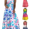 Women‘s Plus Size Curve Casual Dress Strap Dress Tie Dye Long Dress Maxi Dress Sleeveless Print Strap Fashion Outdoor Yellow Red Summer Spring L XL XXL 3XL 4XL