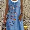 Women‘s Casual Dress Midi Dress Blue Sleeveless Animal Print Spring Summer Boat Neck Casual 2023 S M L XL XXL 3XL
