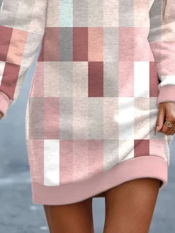 Women's Casual Dress Sweatshirt Dress Winter Dress Plaid Print Crew Neck Mini Dress Fashion Streetwear Outdoor Daily Long Sleeve Loose Fit Pink Fall Winter S M L XL XXL -HANs Plus Size Style Shop jovodt1694085006073