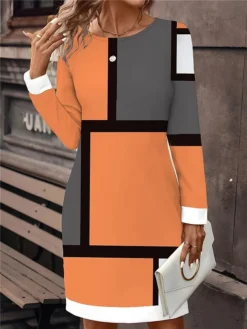 Women's Casual Dress Sweatshirt Dress Mini Dress Active Fashion Outdoor Holiday Vacation Crew Neck Print Geometric Loose Fit Pink Blue Orange S M L XL XXL -HANs Plus Size Style Shop jphmdo1695194877573