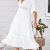 Women's Casual Dress Swing Dress Summer Dress Plain Ruffle V Neck Midi Dress Basic Fashion Outdoor Daily Half Sleeve Loose Fit White Spring Summer S M L XL