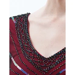 Women's Retro 1920s Fringe Dress Midi Dress Party Halloween Sequins Tassel Fringe Floral V Neck Short Sleeve Regular Fit Spring Fall 2023 Black Red S M L XL -HANs Plus Size Style Shop jpjshn1692849727833