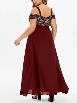 Women‘s Plus Size Curve Party Dress Homecoming Dress Formal Dress Solid Color Long Dress Maxi Dress Short Sleeve Lace Strap Modern Party Black Wine Summer Spring L XL XXL 3XL 4XL -HANs Plus Size Style Shop jpotda1673244326172
