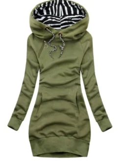 Women's Hoodie Dress Sheath Dress Short Mini Dress Black Yellow Army Green Navy Blue Long Sleeve Pure Color Pocket Fall Winter Hooded Casual Loose 2022 S M L XL XXL 3XL / Casual Dress -HANs Plus Size Style Shop jppxnd1659677076722