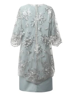 Women's Plus Size Curve Wedding Guest Dress Lace A Line Dress Floral Round Neck Lace 3/4 Length Sleeve Spring Summer Casual Mother‘s Day Knee Length Dress Daily Holiday Dress -HANs Plus Size Style Shop jptlpt1693288348169